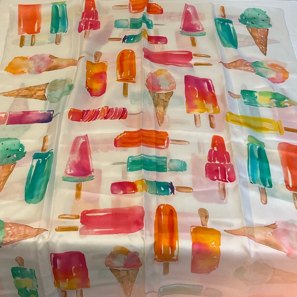 HUGE Kate Spade Silk Oblong Scarf Wrap “Flavor of the Month” ice cream popsicles